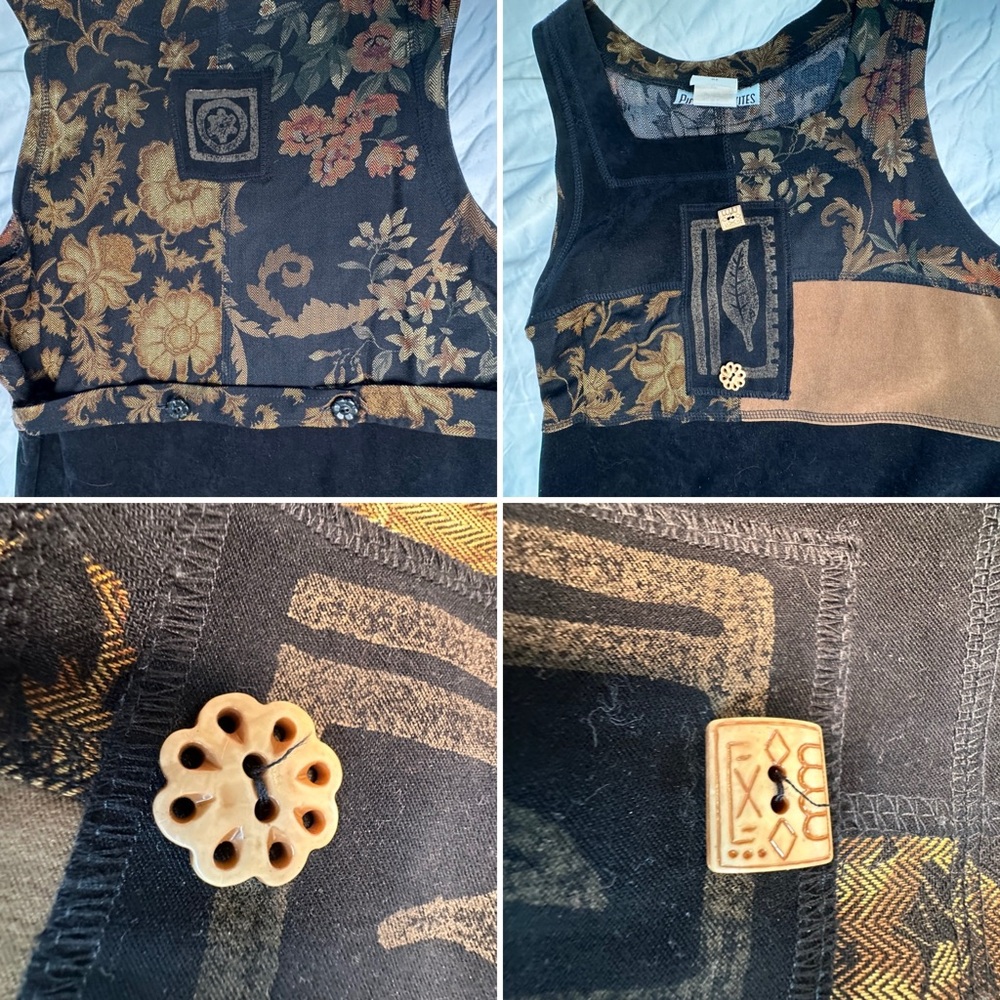 VTG 90s Piccalino Petites Patchwork Midi Dress 6P Made in USA Tapestry Appliqué - Picture 6 of 13